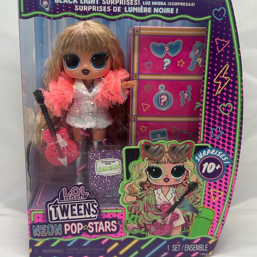 LOL Surprise Tweens Neon Pop Stars Thea Stars Fashion Doll Black Light Surprises
